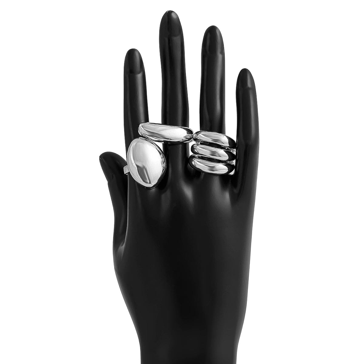 Minimalist Chunky Gold Silver Plated Glossy Open Ring Set - ArtGalleryZen