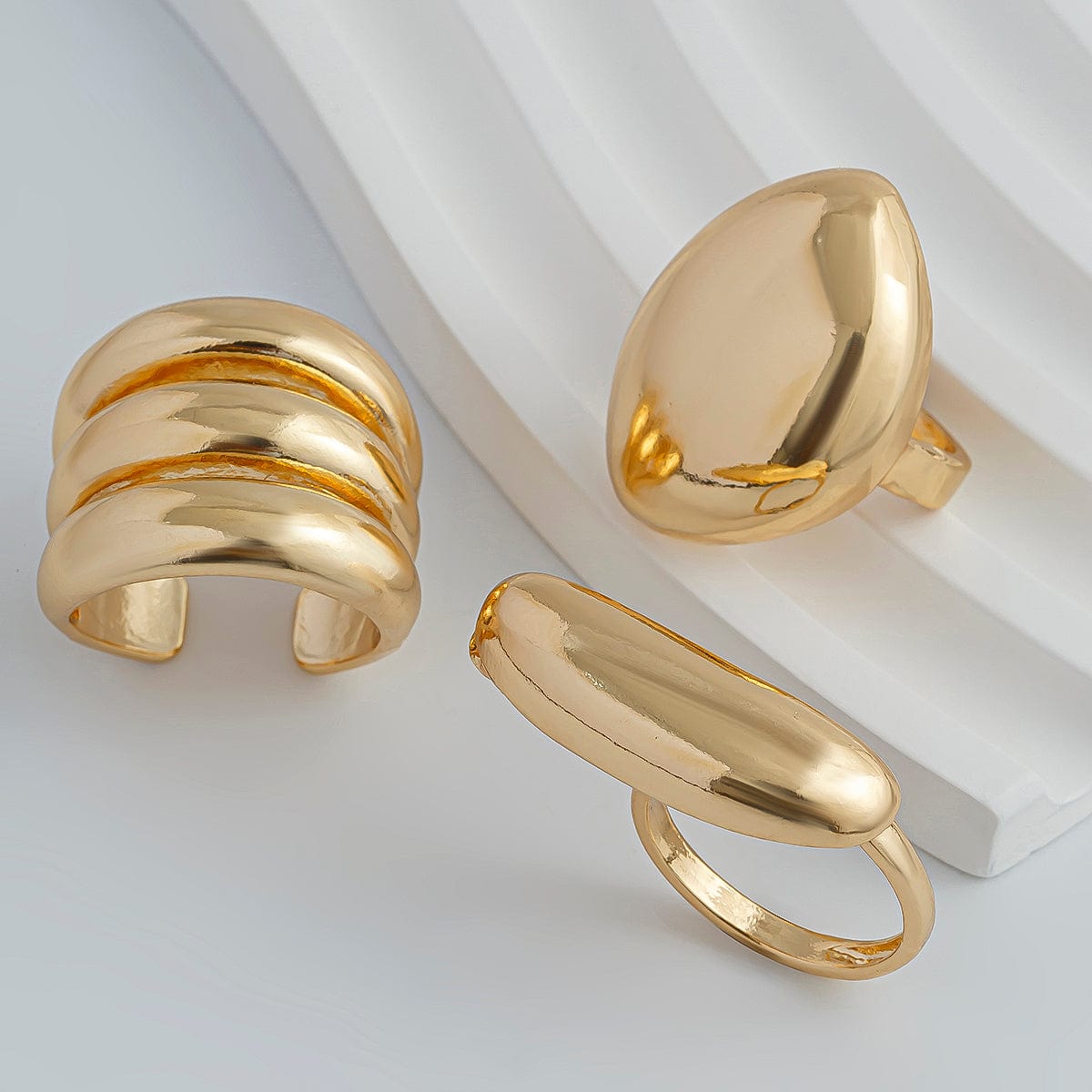 Minimalist Chunky Gold Silver Plated Glossy Open Ring Set - ArtGalleryZen