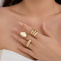 Thumbnail for Minimalist Chunky Gold Silver Plated Glossy Open Ring Set - ArtGalleryZen