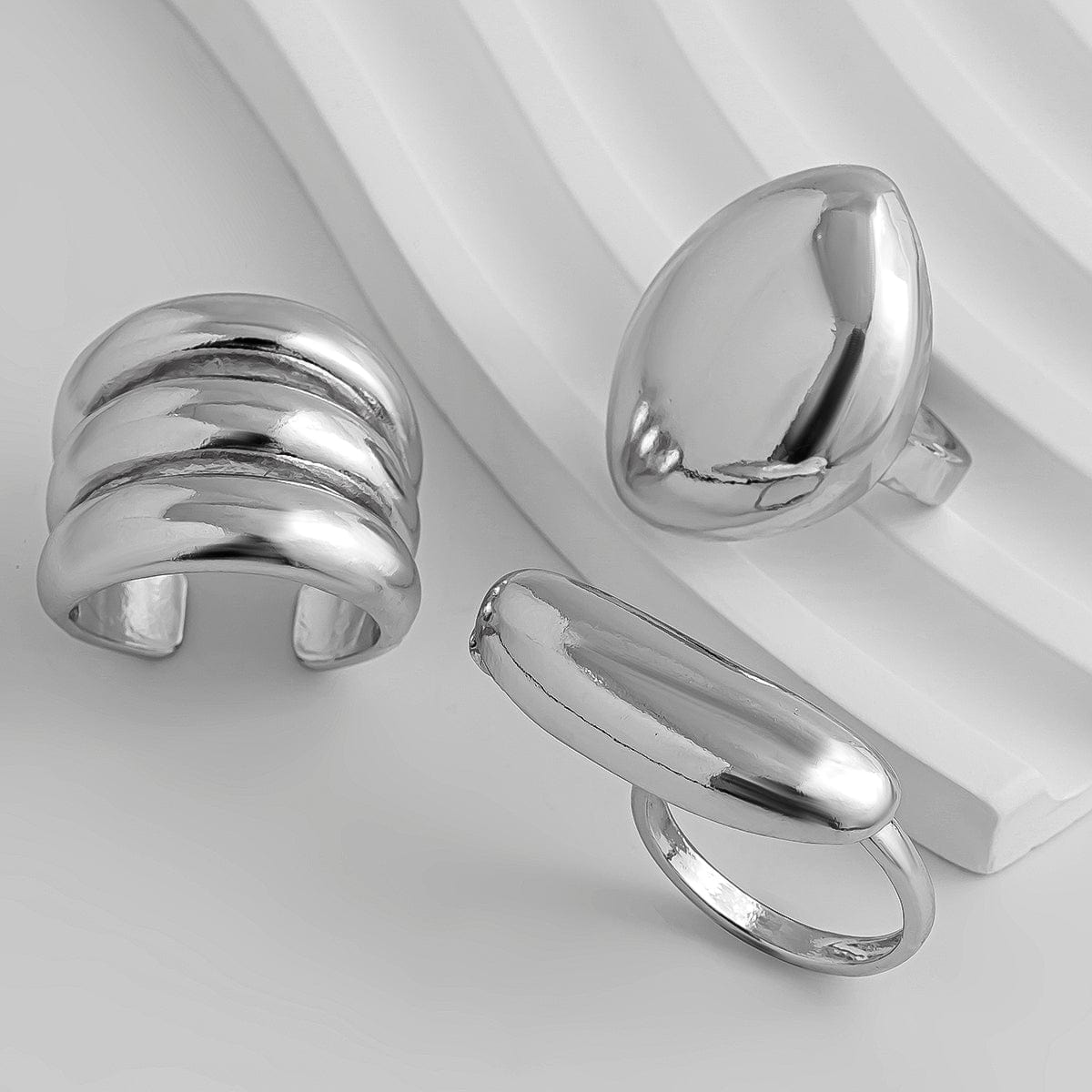 Minimalist Chunky Gold Silver Plated Glossy Open Ring Set - ArtGalleryZen