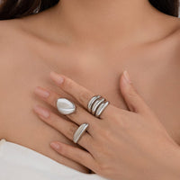 Thumbnail for Minimalist Chunky Gold Silver Plated Glossy Open Ring Set - ArtGalleryZen