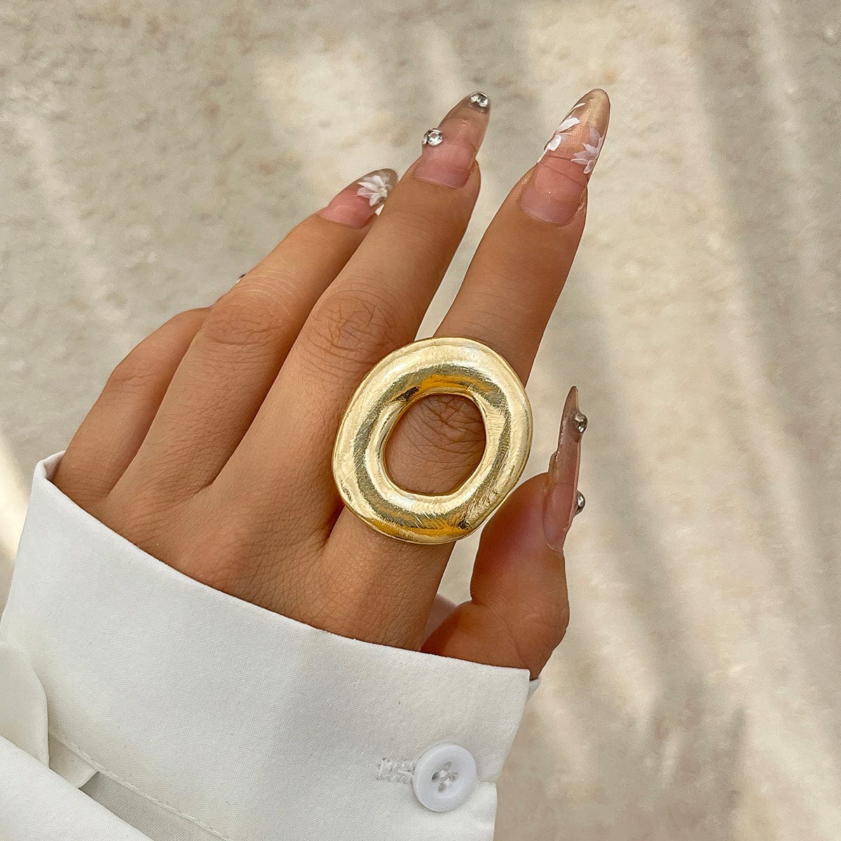 Minimalist Chunky Gold Silver Tone O Shaped Ring