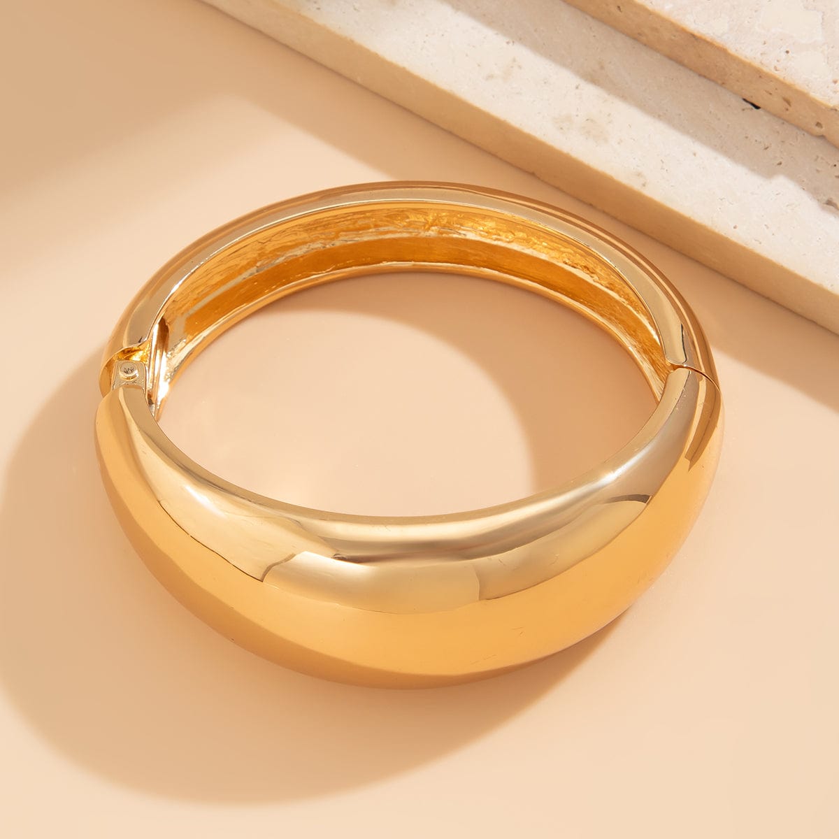 Minimalist Chunky Gold Tone Glossy Bangle Bracelet