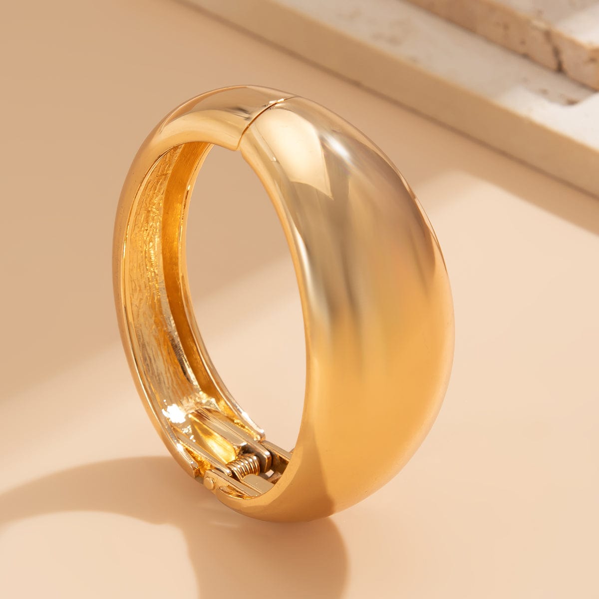 Minimalist Chunky Gold Tone Glossy Bangle Bracelet