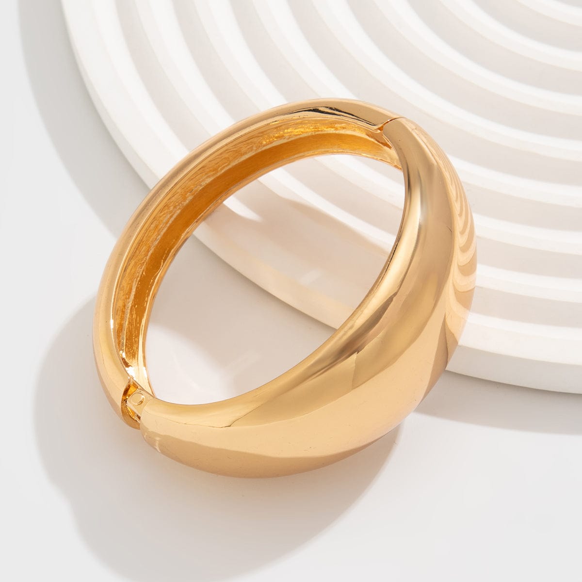 Minimalist Chunky Gold Tone Glossy Bangle Bracelet