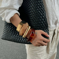 Thumbnail for Minimalist Chunky Gold Tone Square Resin Bangle Bracelet Set - ArtGalleryZen