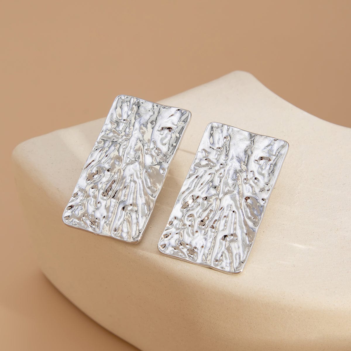 Minimalist Chunky Textured Square Stud Earrings - ArtGalleryZen
