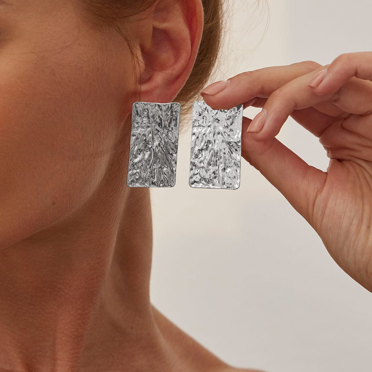 Minimalist Chunky Textured Square Stud Earrings - ArtGalleryZen