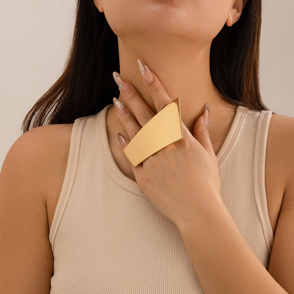 Minimalist Chunky Trapezoid Double Finger Ring