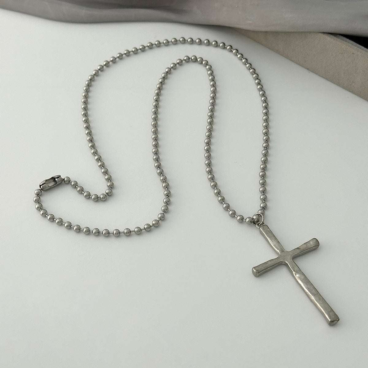 Minimalist Cross Pendant Long Ball Chain Necklace - ArtGalleryZen