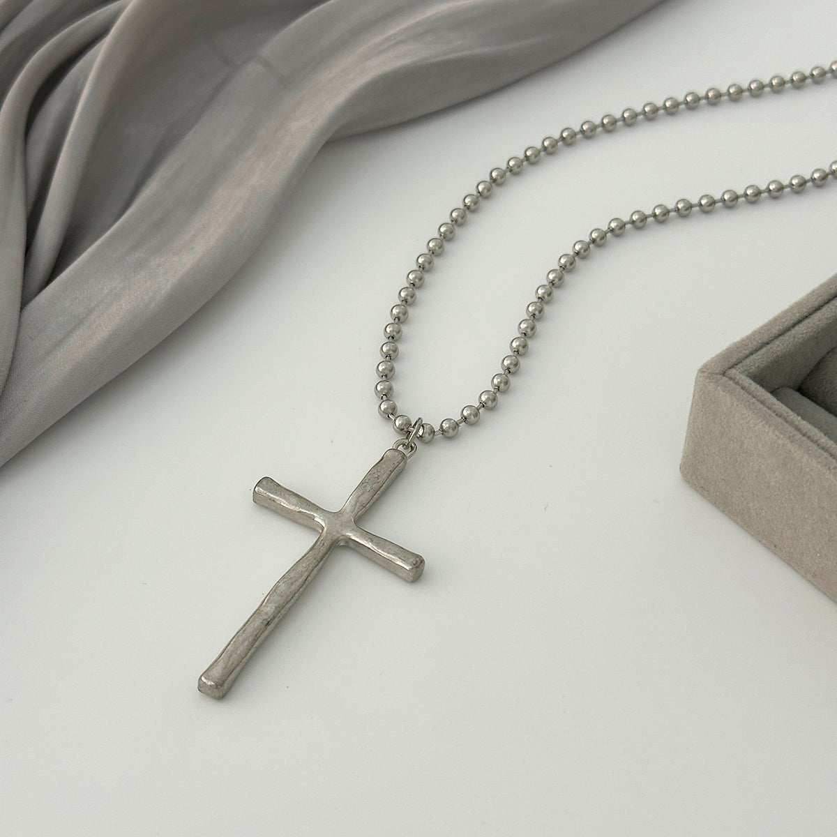 Minimalist Cross Pendant Long Ball Chain Necklace - ArtGalleryZen
