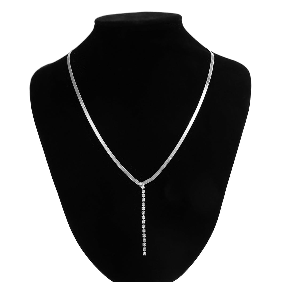 Minimalist CZ Inlaid Pendant Herringbone Chain Y Necklace