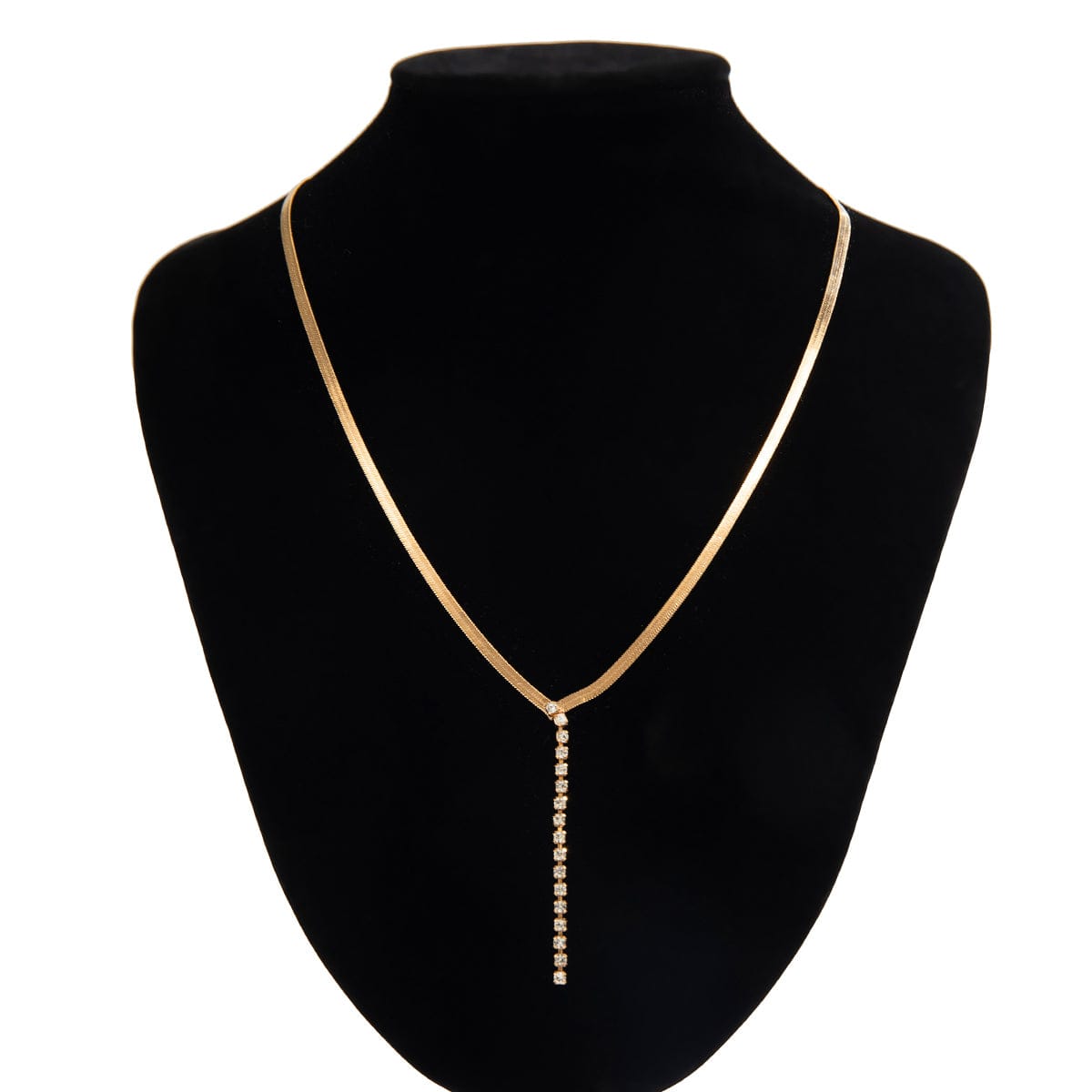 Minimalist CZ Inlaid Pendant Herringbone Chain Y Necklace