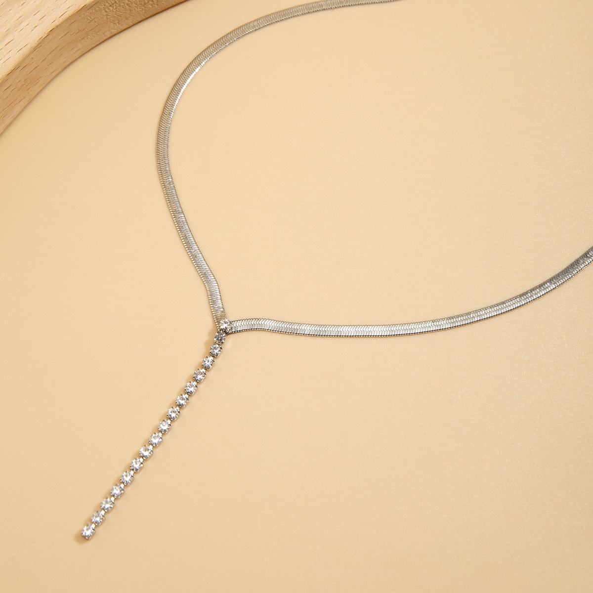 Minimalist CZ Inlaid Pendant Herringbone Chain Y Necklace