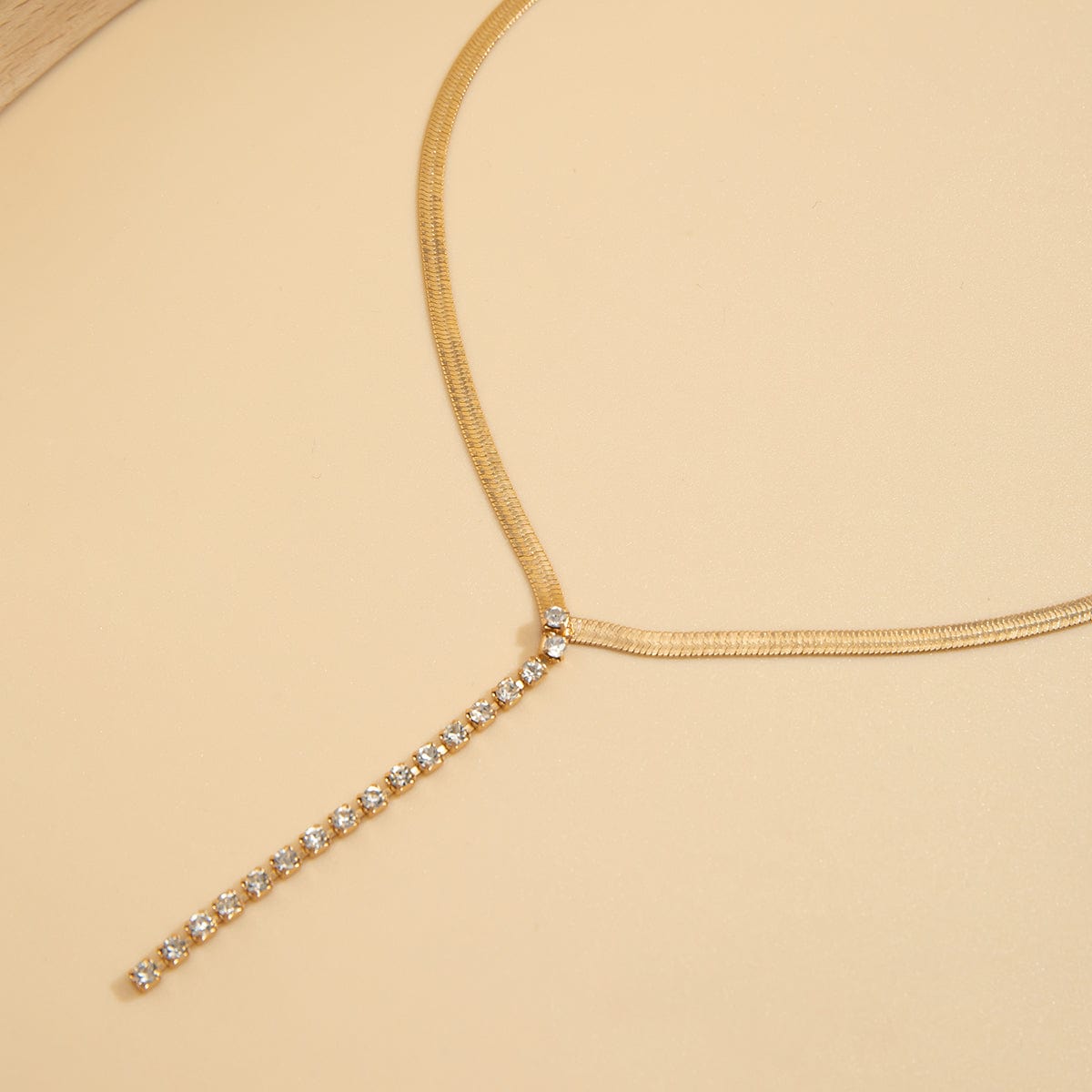 Minimalist CZ Inlaid Pendant Herringbone Chain Y Necklace