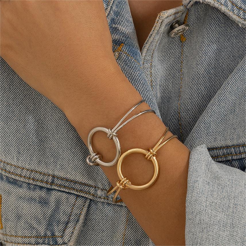 Minimalist  Duo Knotted Hoop Open Cuff Bangle Bracelet