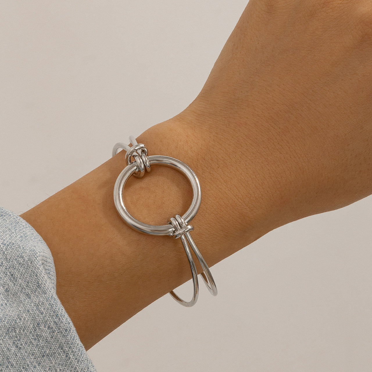 Minimalist  Duo Knotted Hoop Open Cuff Bangle Bracelet