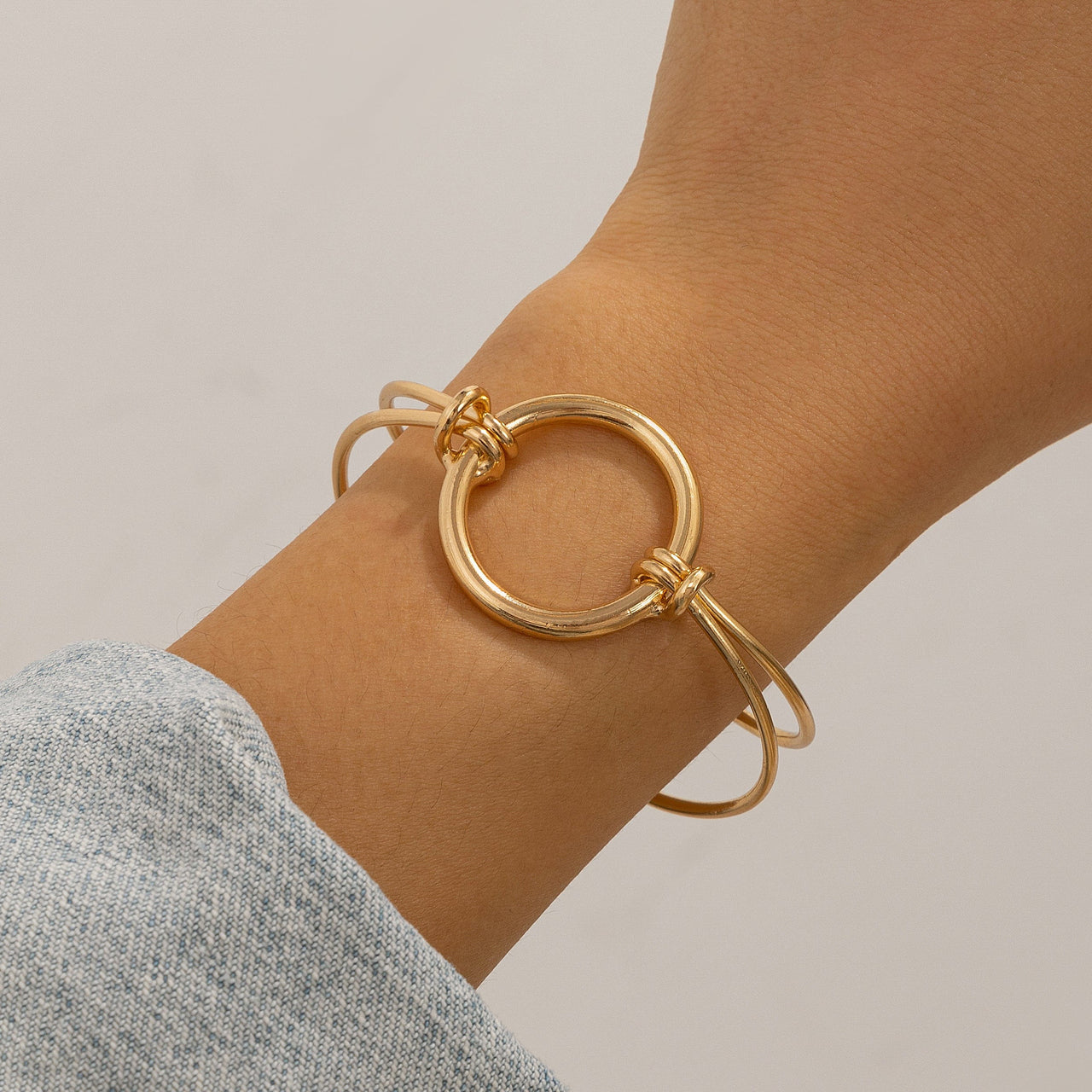 Minimalist  Duo Knotted Hoop Open Cuff Bangle Bracelet