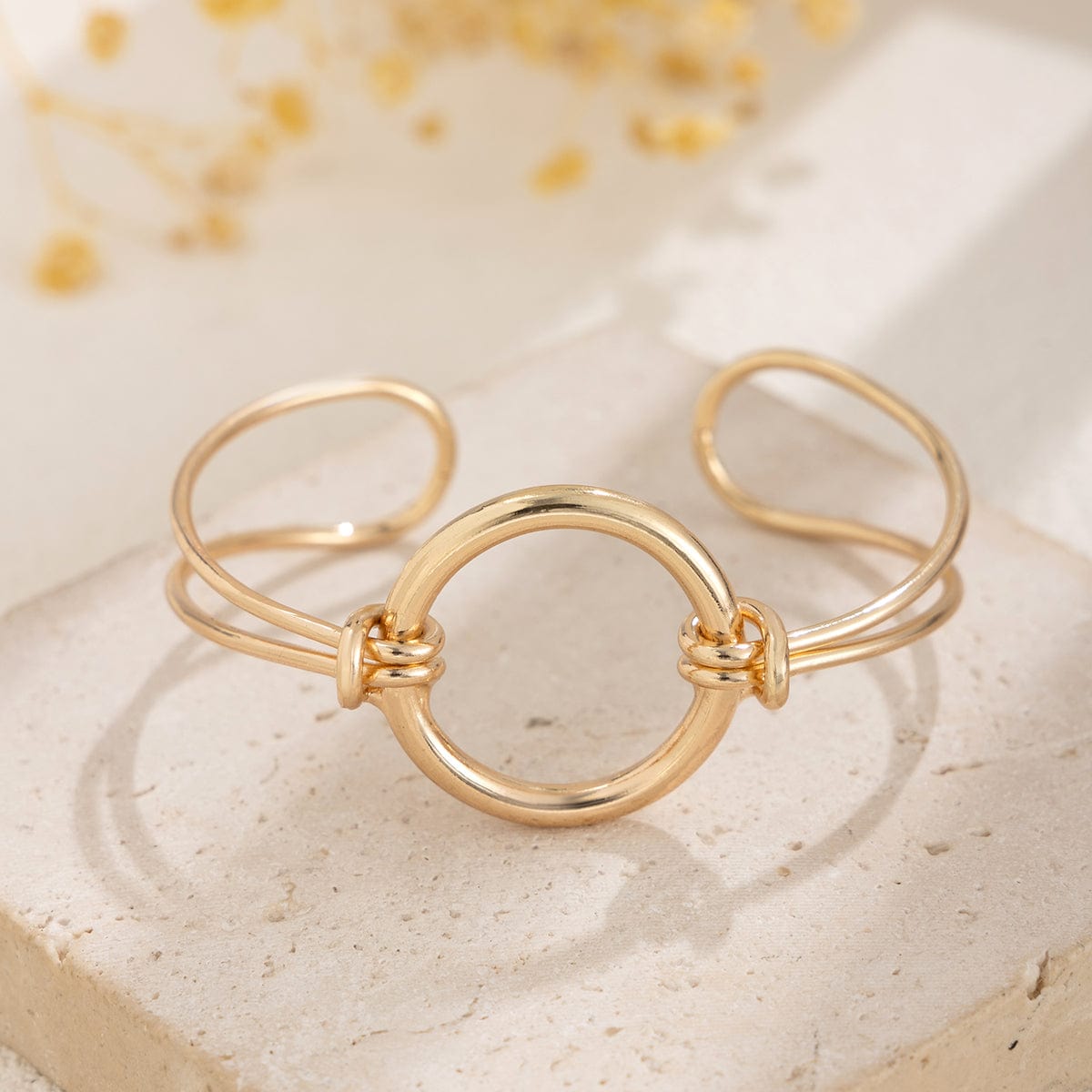 Minimalist  Duo Knotted Hoop Open Cuff Bangle Bracelet