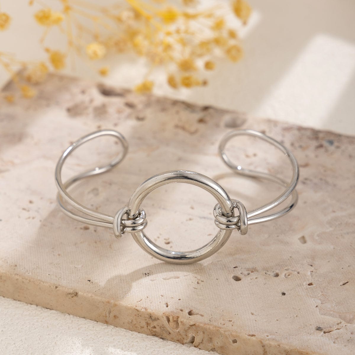 Minimalist  Duo Knotted Hoop Open Cuff Bangle Bracelet