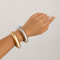 Thumbnail for Minimalist Gold Silver Plated Curved Bangle Bracelet - ArtGalleryZen