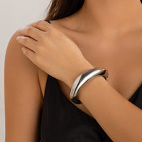 Thumbnail for Minimalist Gold Silver Plated Curved Bangle Bracelet - ArtGalleryZen