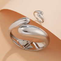 Thumbnail for Minimalist Gold Silver Plated Glossy Open Ring Bangle Bracelet Set