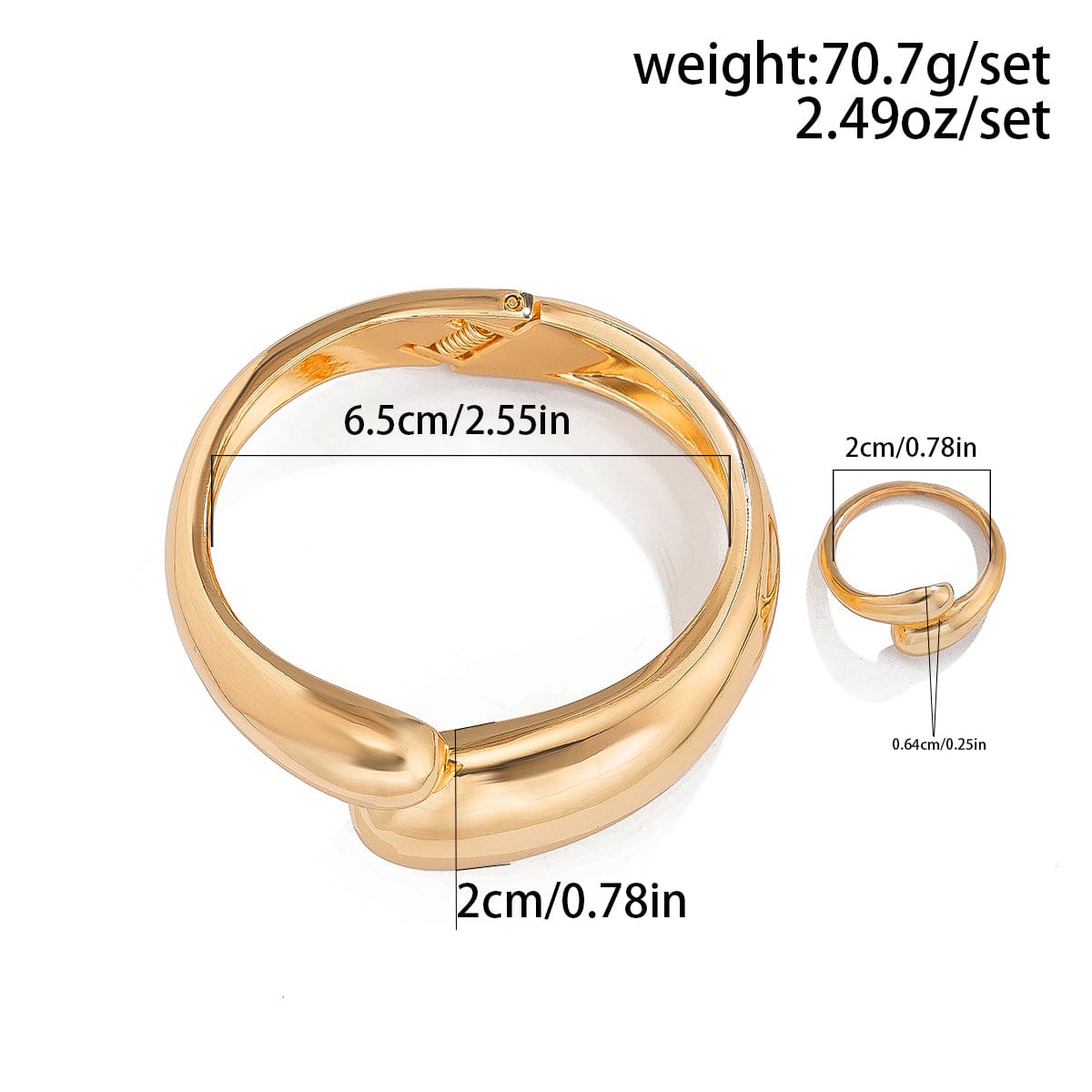 Minimalist Gold Silver Plated Glossy Open Ring Bangle Bracelet Set