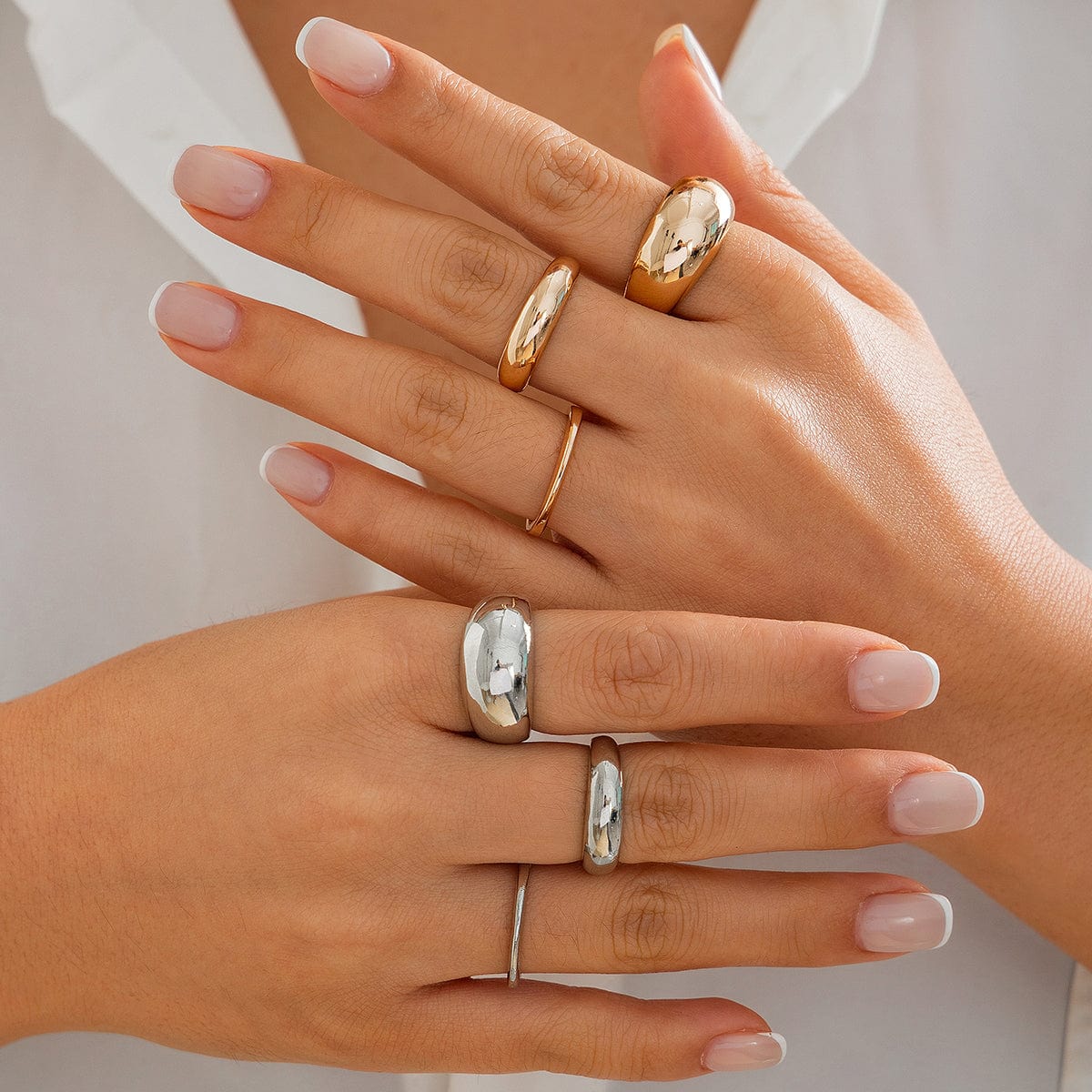 Minimalist Gold Silver Plated Glossy Open Ring Set