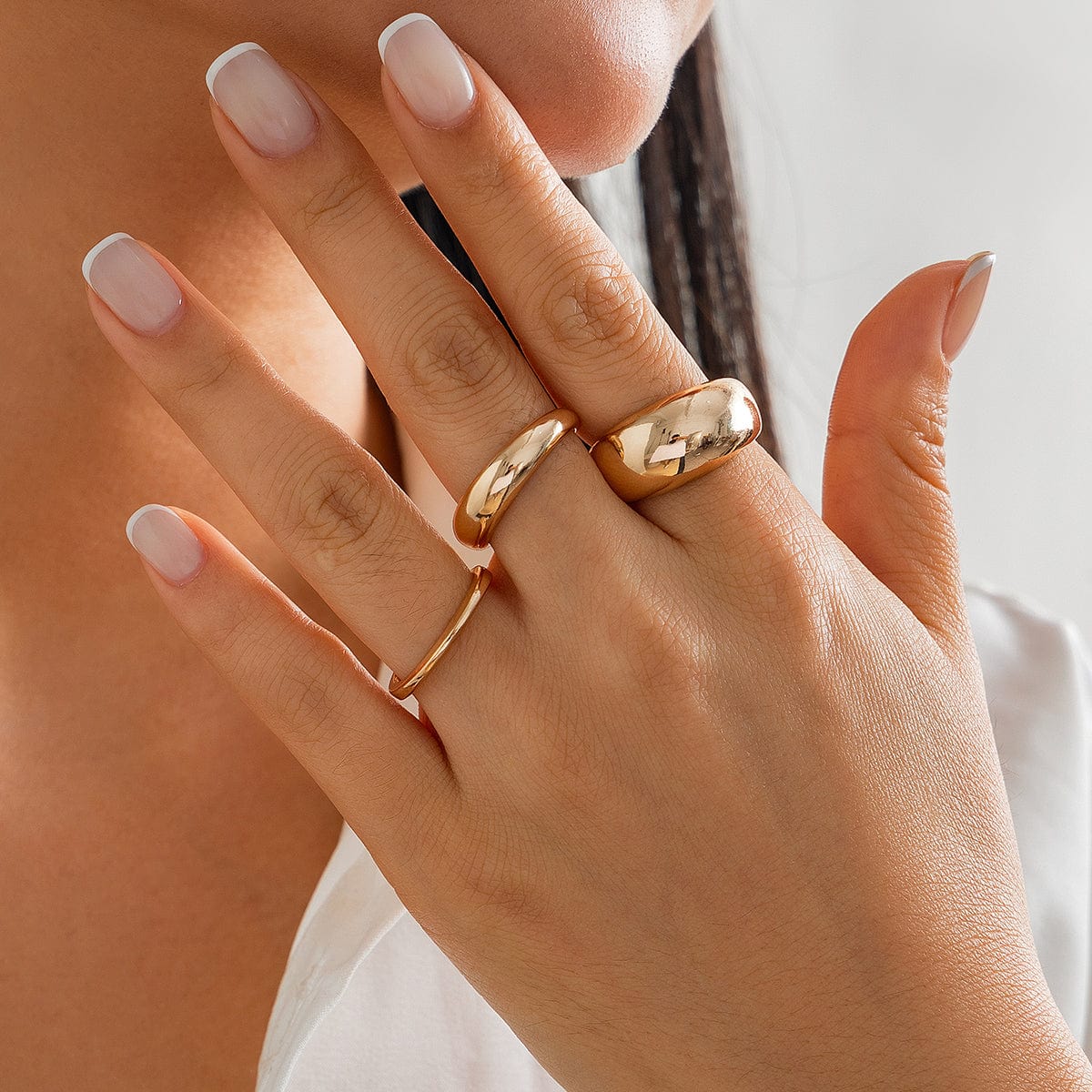 Minimalist Gold Silver Plated Glossy Open Ring Set