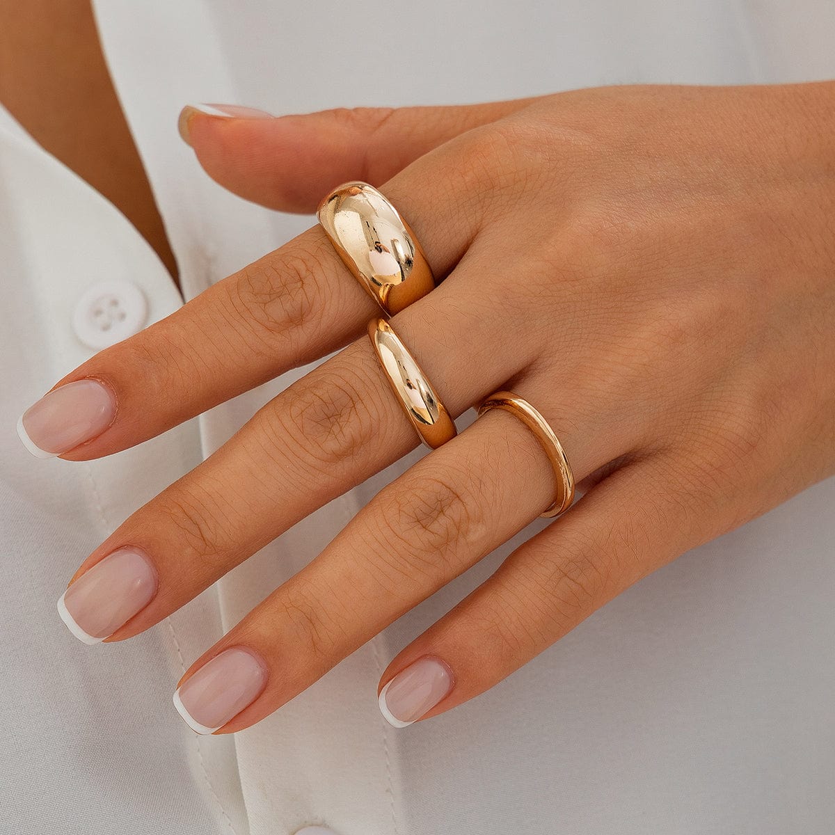 Minimalist Gold Silver Plated Glossy Open Ring Set