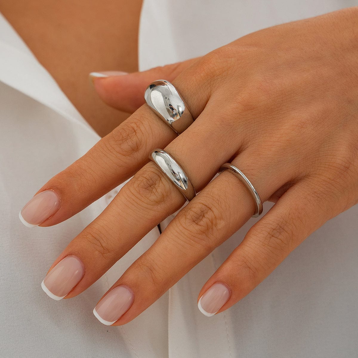 Minimalist Gold Silver Plated Glossy Open Ring Set