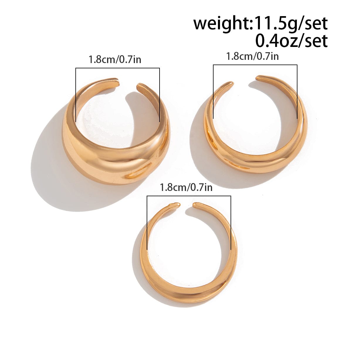 Minimalist Gold Silver Plated Glossy Open Ring Set