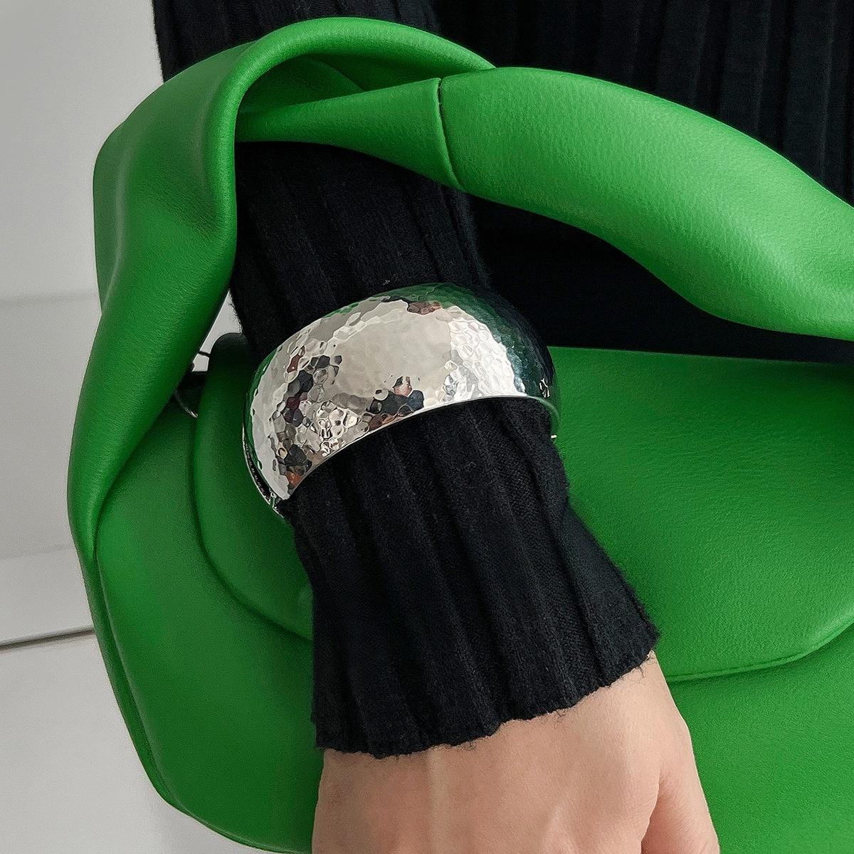 Minimalist Gold Silver Plated Hammered Wide Cuff Bangle Bracelet - ArtGalleryZen