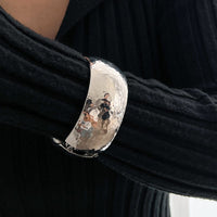 Thumbnail for Minimalist Gold Silver Plated Hammered Wide Cuff Bangle Bracelet - ArtGalleryZen