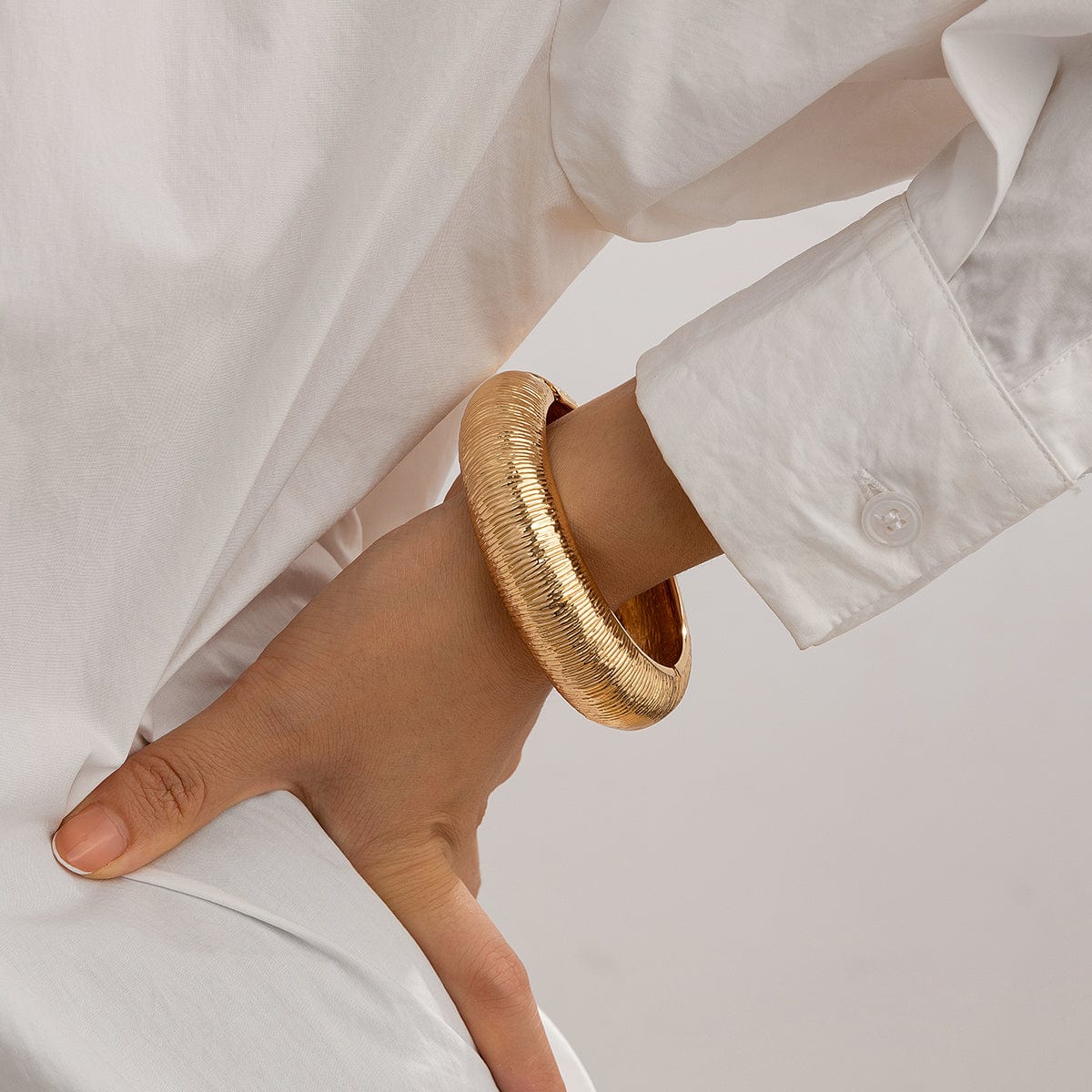 Minimalist Gold Silver Plated Textured Bangle Bracelet