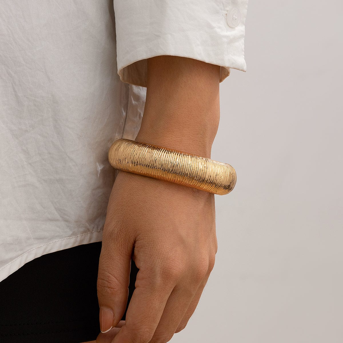 Minimalist Gold Silver Plated Textured Bangle Bracelet