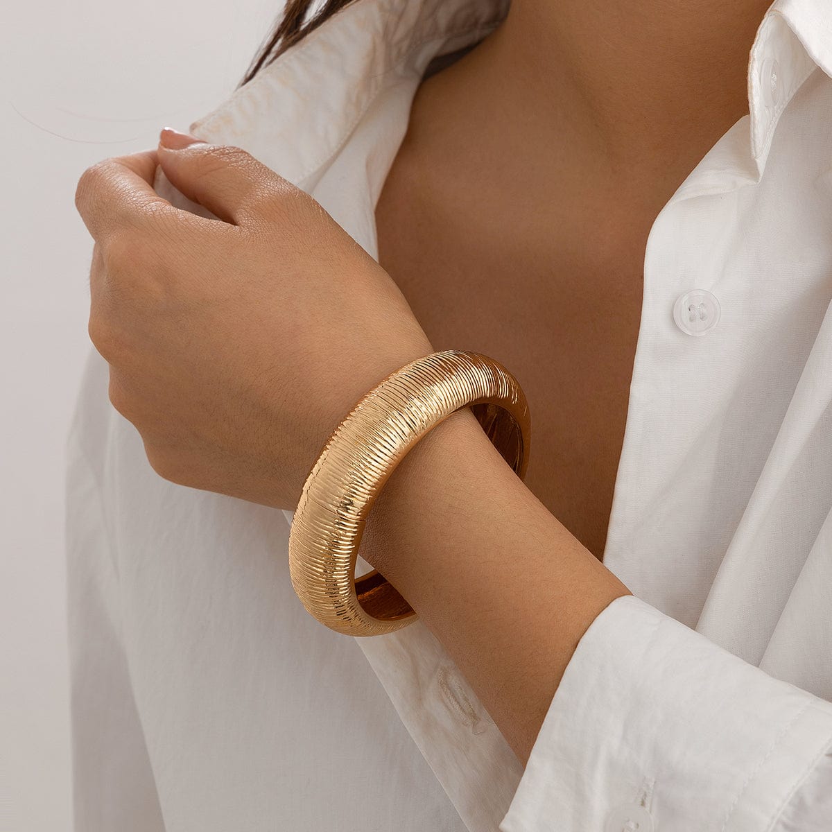 Minimalist Gold Silver Plated Textured Bangle Bracelet