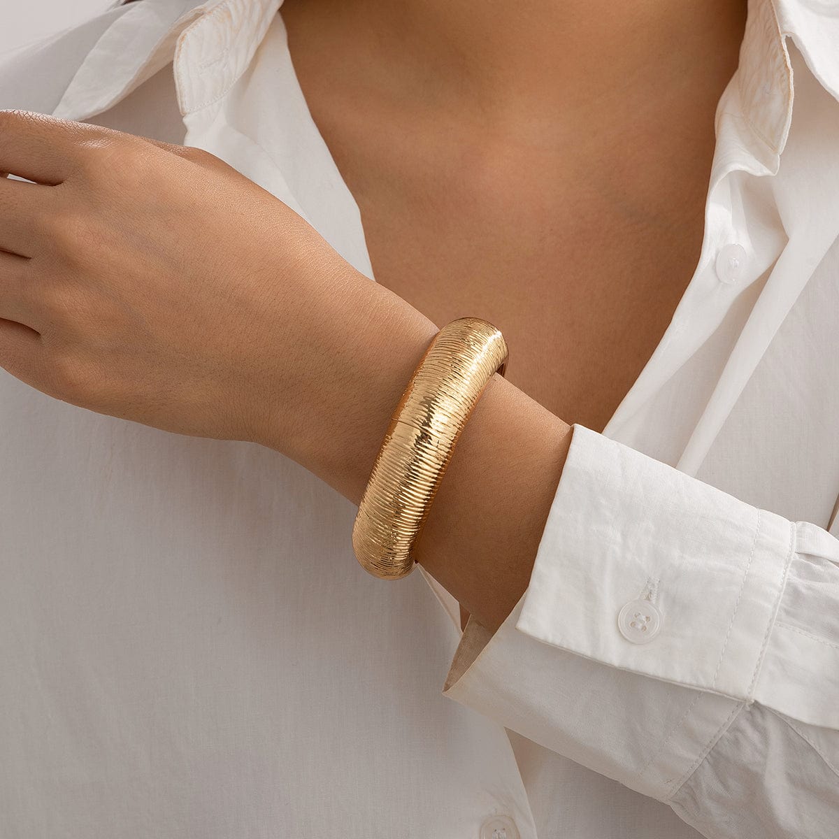 Minimalist Gold Silver Plated Textured Bangle Bracelet