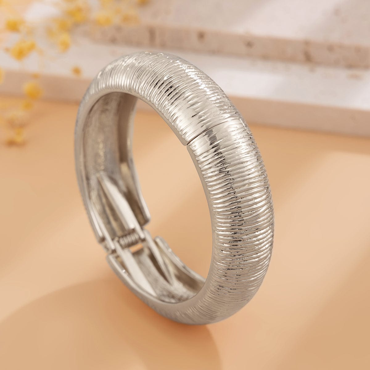 Minimalist Gold Silver Plated Textured Bangle Bracelet