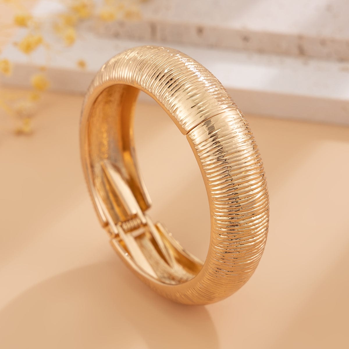 Minimalist Gold Silver Plated Textured Bangle Bracelet