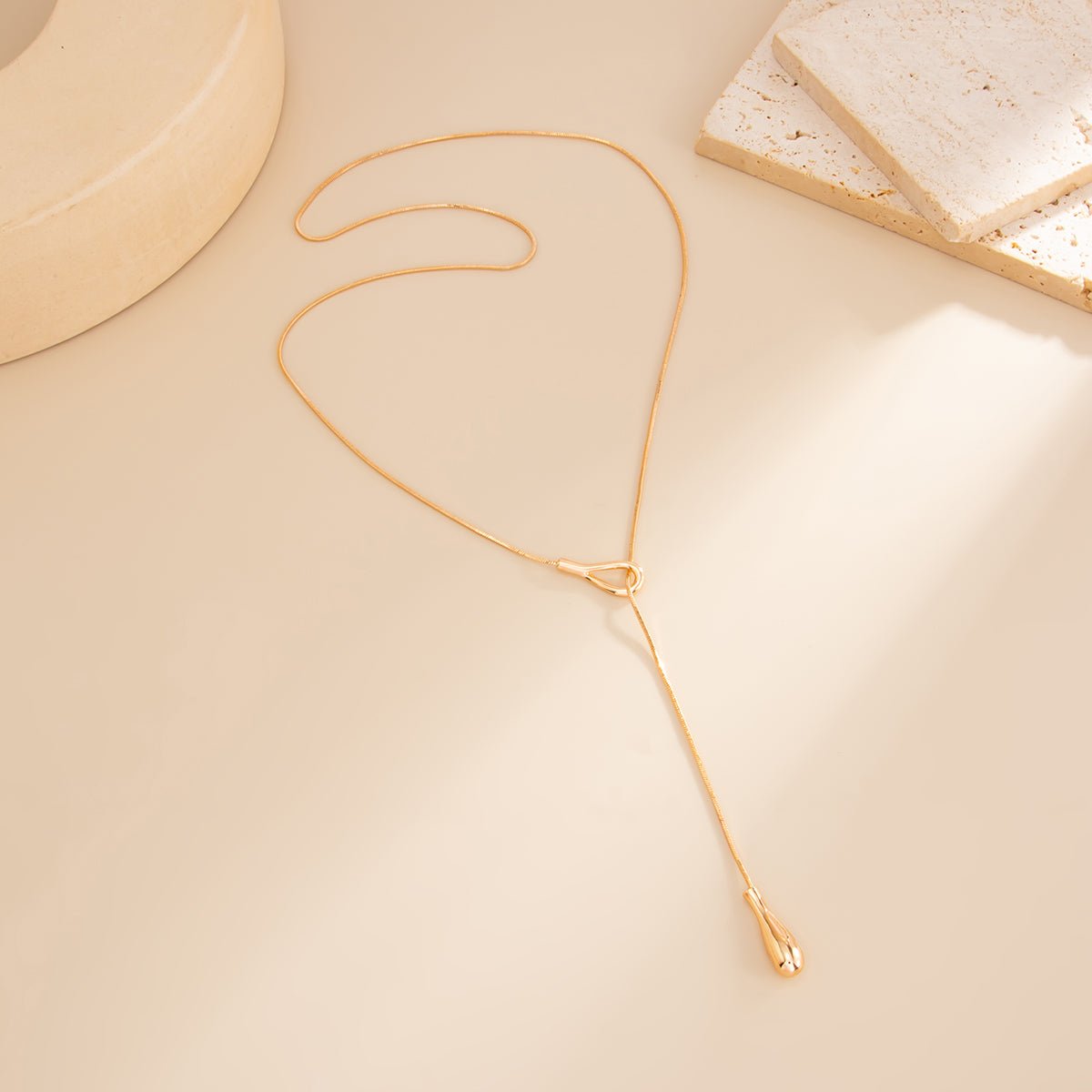 Minimalist Gold Silver Plated Waterdrop Charm Y Necklace - ArtGalleryZen