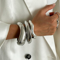 Thumbnail for Minimalist Gold Silver Tone Curved Bangle Bracelet Set - ArtGalleryZen