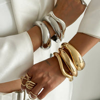 Thumbnail for Minimalist Gold Silver Tone Curved Bangle Bracelet Set