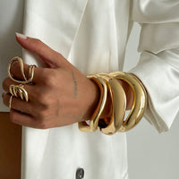Thumbnail for Minimalist Gold Silver Tone Curved Bangle Bracelet Set