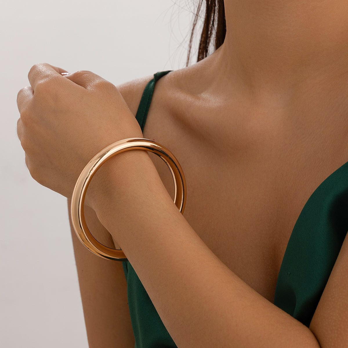 Minimalist Gold Silver Tone Glossy Bangle Bracelet