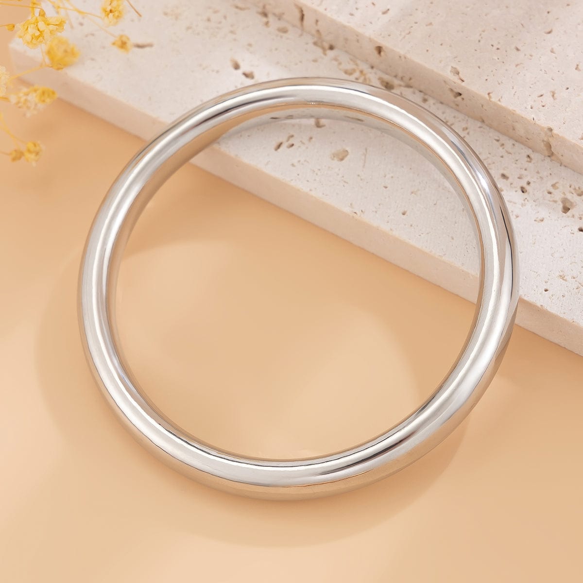 Minimalist Gold Silver Tone Glossy Bangle Bracelet