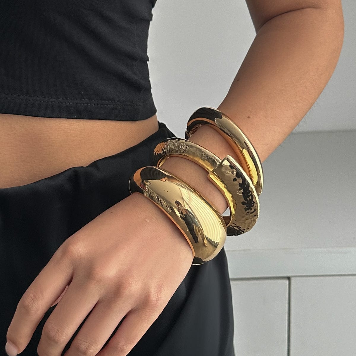 Minimalist Gold Silver Tone Glossy Wrist Cuff Bangle Bracelet