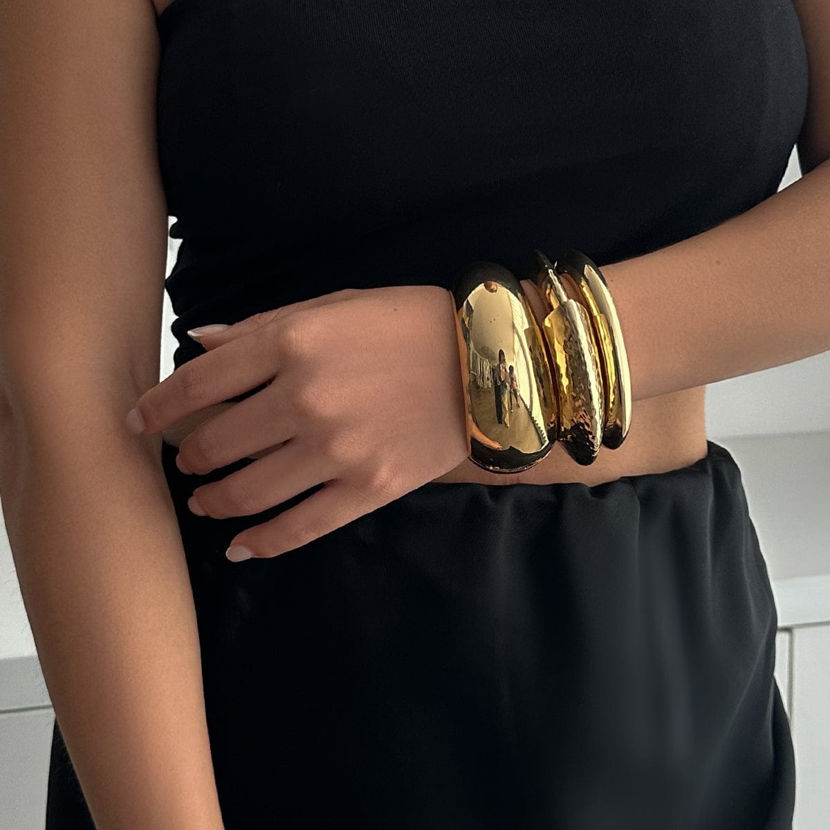 Minimalist Gold Silver Tone Glossy Wrist Cuff Bangle Bracelet