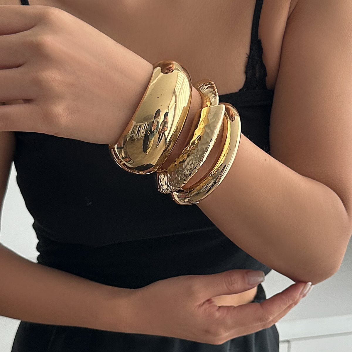 Minimalist Gold Silver Tone Glossy Wrist Cuff Bangle Bracelet